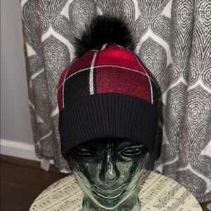 Rachel Zoe Red & Black Plaid Beanie